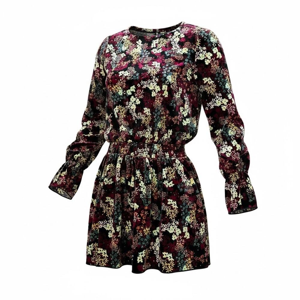 Ella Moss Girls Floral Velvet Boho Bell Sleeve Dress Black Multicolor Size 16